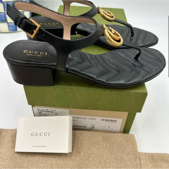 Women’s Gucci double G block heel quilted leather sandals, size 36 made in Italy - Picture 4 of 9